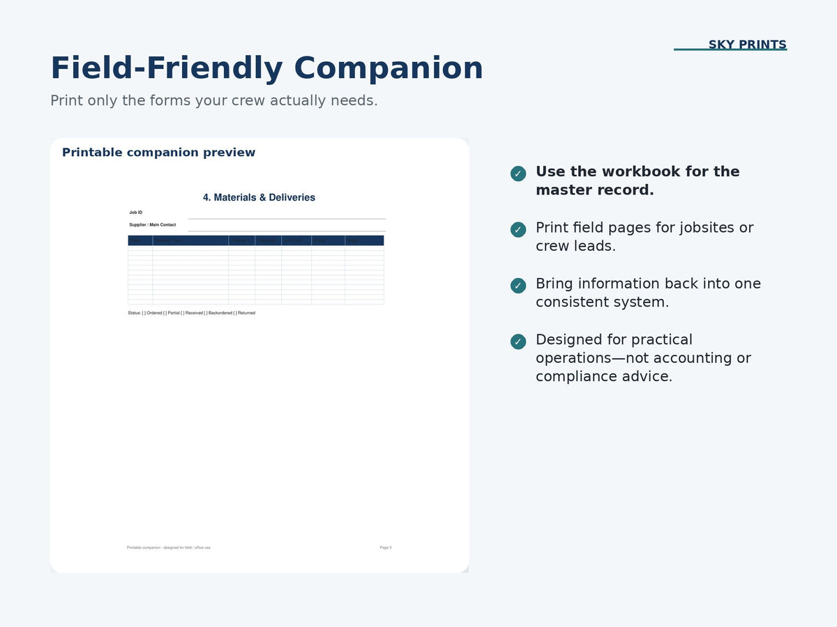Contractor Jobsite Tracker printable field companion preview