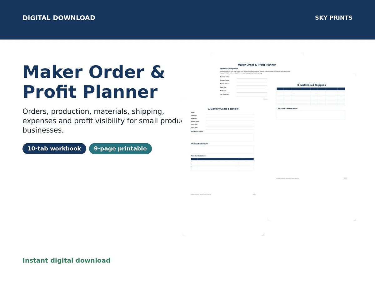 Maker Order and Profit Planner digital download cover