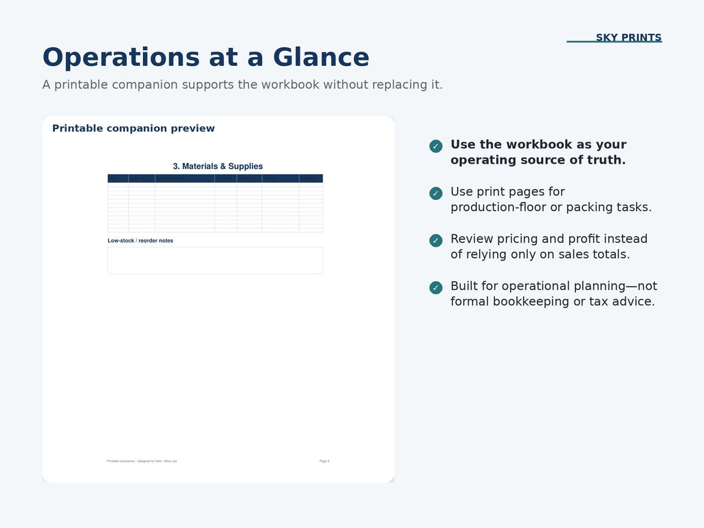 Maker Order and Profit Planner printable companion preview