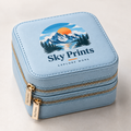 Personalized double zipper jewelry box in light blue with full-color UV printed design