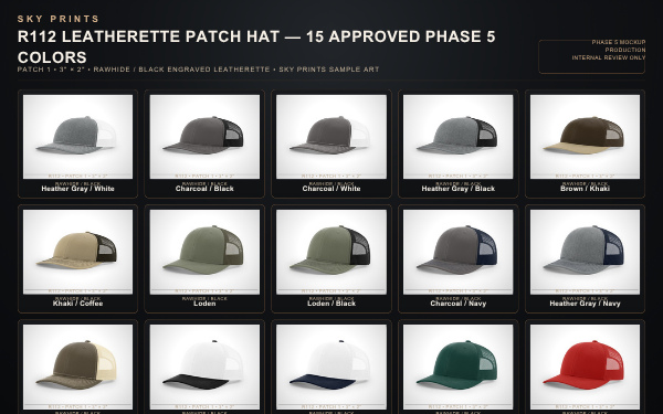 Richardson 112 leatherette patch hat 15-color centered full-resolution mockup board