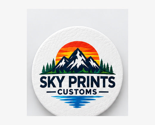 Circle full-color UV patch on white leatherette
